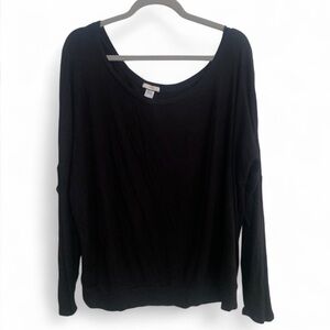 EBERJEY BLACK LONG SLEEVE RIBBED KNIT LOUNGEWEAR TOP SIZE XL OVERSIZED